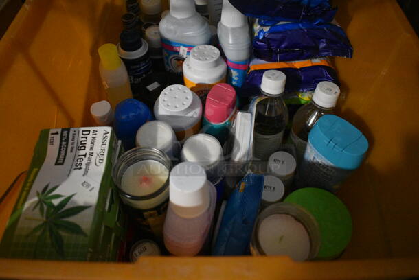 ALL ONE MONEY! Lot of Various Items Including Drug Test, Diapers and Baby Powder in Orange Bin! - Image 3 of 5