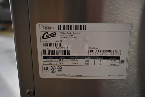 BRAND NEW SCRATCH AND DENT! Curtis CBHT Stainless Steel Commercial Countertop Double Coffee and Tea Machine w/ Hot Water Dispenser and 2 Poly Brew Baskets. 220 Volts, 1 Phase. - Image 9 of 9