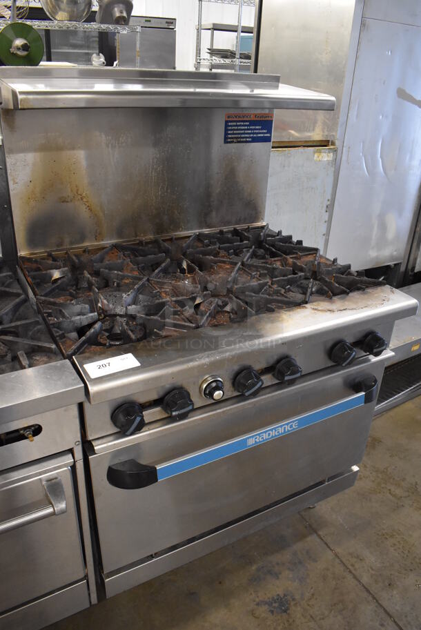 Radiance Stainless Steel Commercial Natural Gas Powered 6 Burner Range w/ Oven, Over Shelf and Back Splash. 36x33x57 - Image 7 of 7