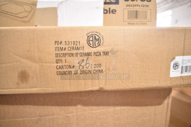 PALLET LOT of 32 BRAND NEW Boxes Including 347RPBD10WHS Visions 10" White Plastic Plate with Silver Bands - 120/Case, Choice Medium Weight White Sporks, 500MFT Lavex White M-Fold (Multifold) Towel - 4000/Case, 3 Box E301455400 Leather Conditioner, 2 Box Choice Hot Cup Travel Lids, 500TW5 Choice 5 oz. Translucent Thin Wall Plastic Cold Cup - 2500/Case, 966TALLFLDB Choice White Tall-Fold 6" x 13" Dispenser Napkin - 8000/Case, 128HD8COMBO ChoiceHD 8 oz. Microwavable Translucent Plastic Deli Container and Lid Combo Pack - 240/Case, Ceramic Pizza Trays, 612FFL1230 Choice Foil Steam Table Pan Lid - Full Size - 50/Case, 395TO881 EcoChoice 8" x 8" x 3" Compostable Sugarcane / Bagasse 1 Compartment Take-Out Box - 200/Case, 129MCR24B Choice 24 oz. Black Round Microwavable Heavy Weight Container with Lid 7 1/4" - 150/Case. 32 Times Your Bid!  - Image 9 of 12