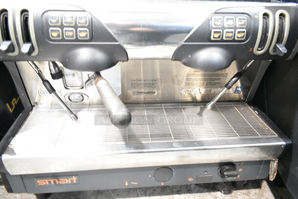 Smart Stainless Steel Commercial Countertop 2 Group Espresso Machine w/ 1 Portafilter and Steam Wand.  - Image 8 of 11