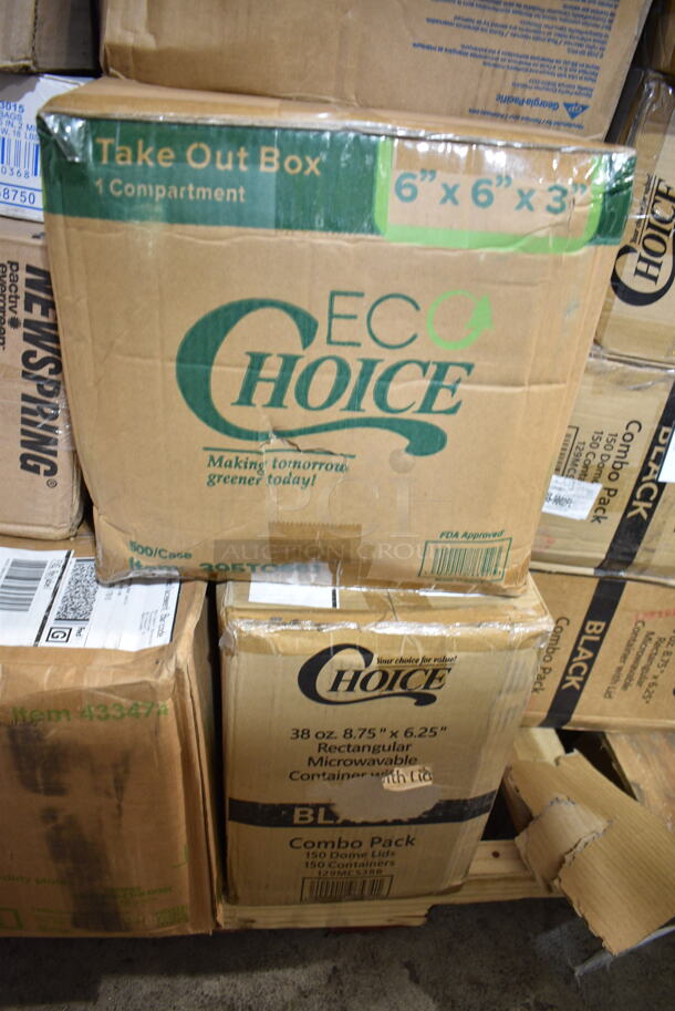 PALLET LOT of 24 BRAND NEW Boxes Including 500CC16 Choice Clear PET Customizable Plastic Cold Cup - 16 oz. - 1000/Case, TP12 Solo Ultra Clear Plastic Cold Cup, 20G-063015 Gusset Bags, Pactiv Newspring NC888B Versatainer Rectangular Container, Choice 6" x 6" x 3" Compostable Sugarcane / Bagasse Take-Out Container, 378W-2000 Cups, 966TALLFLDB Choice White Tall-Fold 6" x 13" Dispenser Napkin - 8000/Case, 129MCS38B Choice 38 oz. Black Rectangular Microwavable Heavy Weight Container with Lid 8 3/4" x 6 1/4" x 2" - 150/Case, 3 Box 129MCS38B Choice 38 oz. Black Rectangular Microwavable Heavy Weight Container with Lid 8 3/4" x 6 1/4" x 2" - 150/Case, 500COLLAR Choice 10-24 oz. Printed Coffee Cup Sleeve / Jacket / Clutch - 1200/Case, Choice 2 oz Portion Cups, Choice 0.75 Portion Cups, 274MOPBCKTGY Lavex 35 qt. Gray Mop Bucket, 433SLINERBL Baker's Lane 16" x 24" Full Size Silicone Coated Parchment Paper Bun / Sheet Pan Liner Sheet - 1000/Case, 612FS7800 Choice Full Size Foil Steam Pan. 24 Times Your Bid! - Image 7 of 12