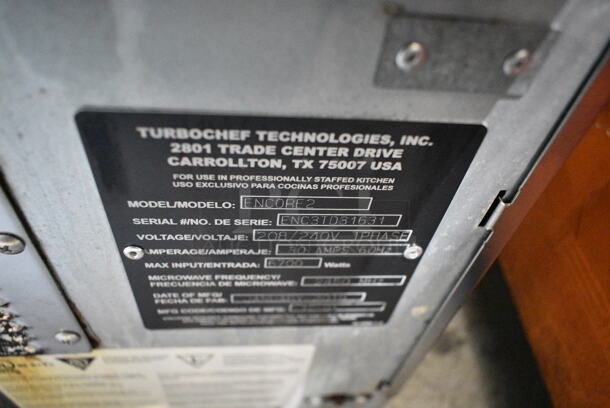 2019 Turbochef Encore 2 Stainless Steel Commercial Countertop Electric Powered Rapid Cook Oven. 208/240 Volts, 1 Phase.  - Image 5 of 6
