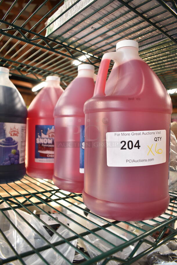 6 BRAND NEW SCRATCH AND DENT! Jugs; 3 999SNOCHERY Carnival King 1 Gallon Cherry Snow Cone Syrup and 3 999SLBLRASP Carnival King 1 Gallon Blue Raspberry Slushy 5:1 Concentrate. 6 Times Your Bid! - Image 4 of 6