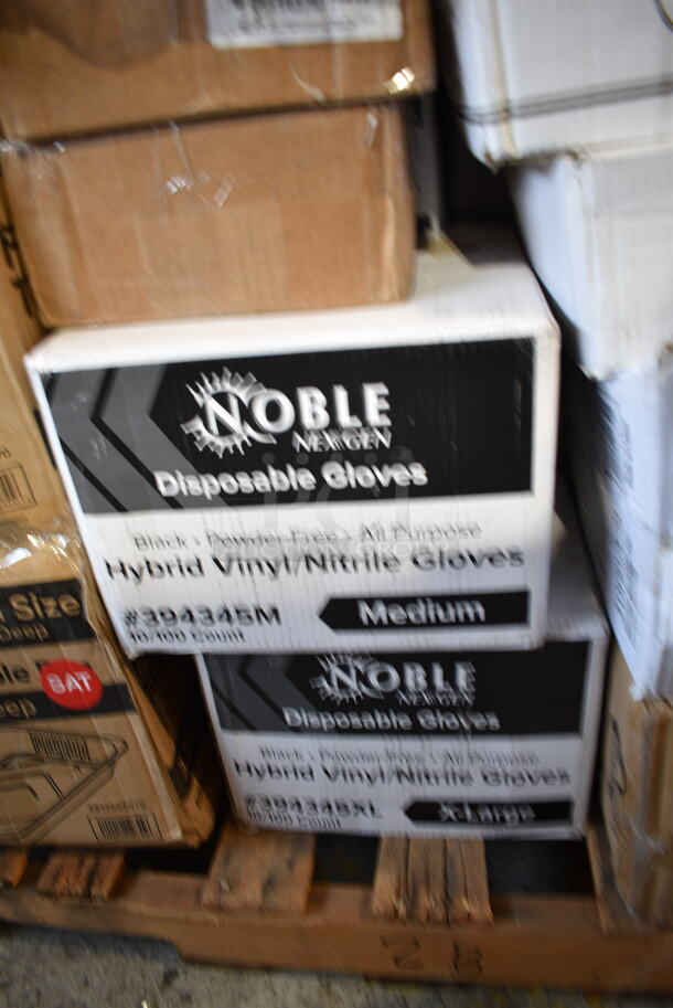 PALLET LOT of 40 BRAND NEW Boxes Including NP7380A Tork Dinner Napkins, Purell Body Fluid Spill Kit Refills, Avantco 178CARTRIDGE Automatic Door Swing Cartridge, 395TO961PF EcoChoice 9" x 6" x 3" No PFAS Added Natural Bagasse Blend Take-Out Container - 200/Case, 5002TPJPREM Lavex Premium 2-Pl 720' Universal Jumbo Toilet Paper Roll with 9" Diameter - 12/Case, 5014347M15 Lavex Li'l Herc 56 Gallon 1.5 Mil 43" x 47" Low Density Medium-Duty Black Can Liner / Trash Bag - 100/Case, 2 Box 612W65 Choice Insulated Foil Sandwich Wrap Sheets 14" x 16" - 1000/Case, 127RD12BULK Choice 12 oz. Customizable Microwavable Translucent Round Deli Container - 500/Case, Choice 1 oz Portion Cups,  Disposable Gloves, 980310404 Matfer Bourgeat 310404 10 1/4" Black Carbon Steel Round Tapered Oven Sheet / Pizza Pan, 50224338CL Lavex 15 Gallon 8 Micron 24" x 33" High Density Janitorial Can Liner / Trash Bag - 1000/Case, 2 Box 612605070 Choice Full Size Foil Steam Table Pan Deep 3 3/8" Depth - Full Size Deep - 50/Case, 127RD8BULK Choice 8 oz. Customizable Microwavable Translucent Round Deli Container - 500/Case, 544P566 Monin 2 Tier 375 mL Concentrated Flavor Rack, 130BKFSNSPH Visions Heavy Weight Black Wrapped Plastic Cutlery Pack with Napkin and Salt and Pepper Packets - 500/Case. 40 Times Your Bid! - Image 9 of 12