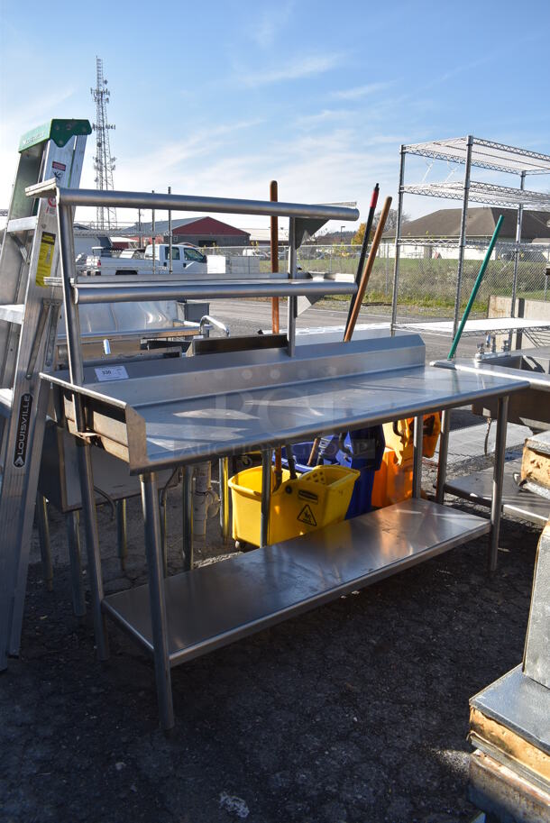 Stainless Steel Table w/ 2 Tier Over Shelf, Left Splash Guard, Back Splash and Under Shelf. 70x24x62
