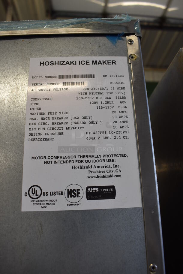Hoshizaki KM-1301SWH Stainless Steel Commercial Ice Machine Head on Follett SG1300S-48 Stainless Steel Commercial Ice Bin. 208-230 Volts, 1 Phase. 48x38x92 - Image 5 of 6