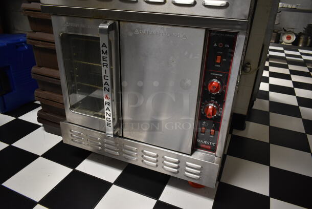 2 American Range MSD-2-GL Majestic Stainless Steel Commercial Natural Gas Powered Full Size Convection Ovens w/ View Through Door, Solid Door, Metal Oven Racks and Thermostatic Controls on Commercial Casters. 2 Times Your Bid! BUYER MUST REMOVE. Tested and Working! (kitchen #2) - Image 3 of 11