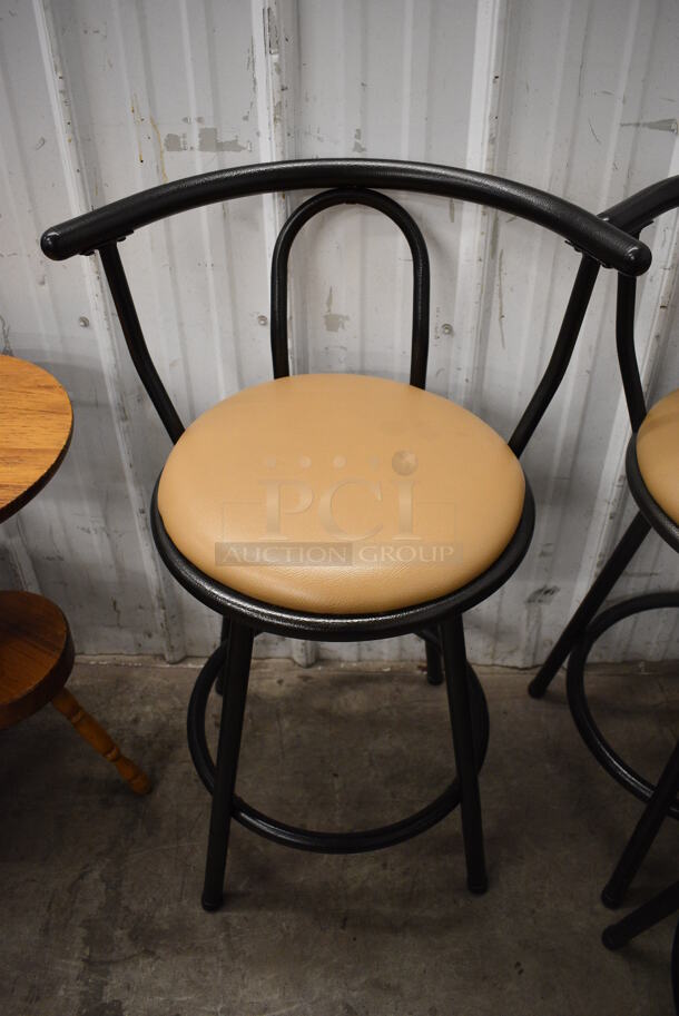 2 Black Metal Chairs w/ Tan Seat Cushion. 22x22x32. 2 Times Your Bid!