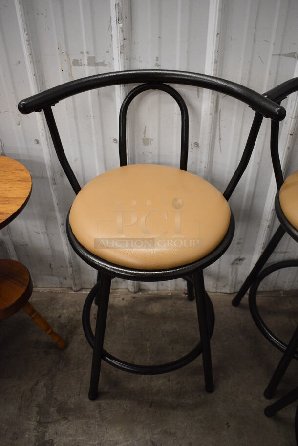 2 Black Metal Chairs w/ Tan Seat Cushion. 22x22x32. 2 Times Your Bid! - Image 1 of 4