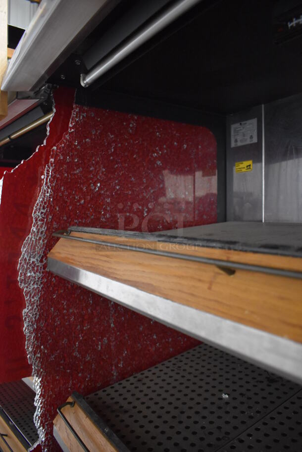 Fri-jado MD40-4 SB Stainless Steel Commercial Floor Style Open Grab N Go Heated Merchandiser w/ Metal Shelves on Commercial Casters. Both Side Panels Have Damage - See Pictures. 208 Volts, 1 Phase. 39.5x30.5x79 - Image 4 of 8
