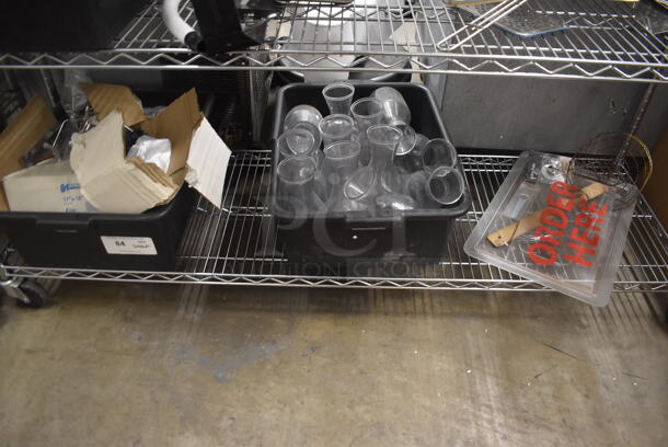 ALL ONE MONEY! Lot of Glass Carafes, Order Here Sign, AND MORE! Does Not Include Metro Shelf. - Image 1 of 3