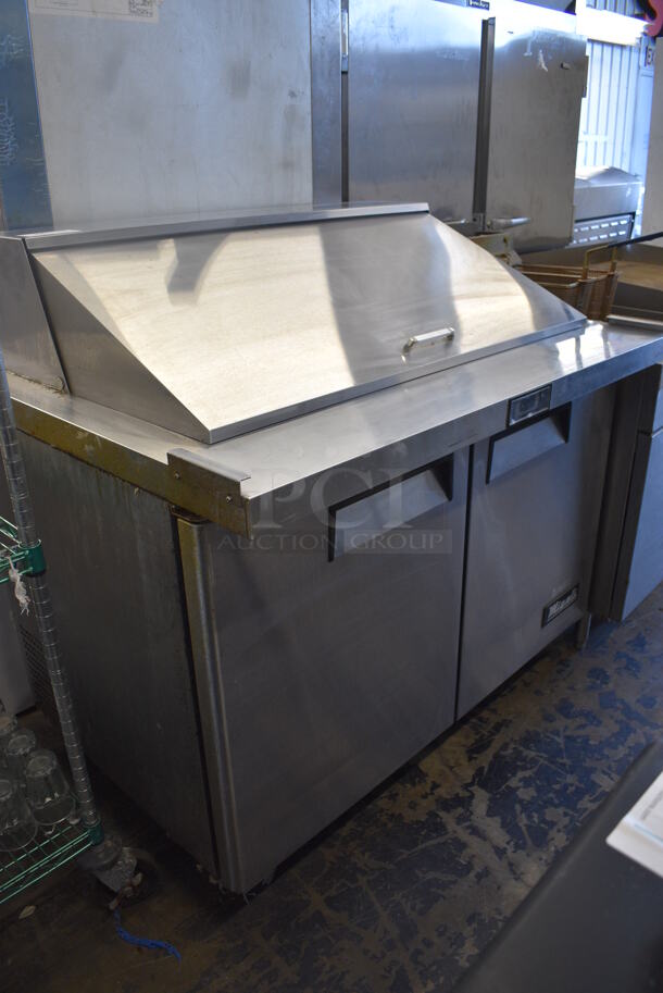 2017 Migali C-SP48-18BT-HC Stainless Steel Commercial Sandwich Salad Prep Table Bain Marie Mega Top on Commercial Casters. 115 Volts, 1 Phase. 49x34x48. Tested and Powers On But Does Not Get Cold