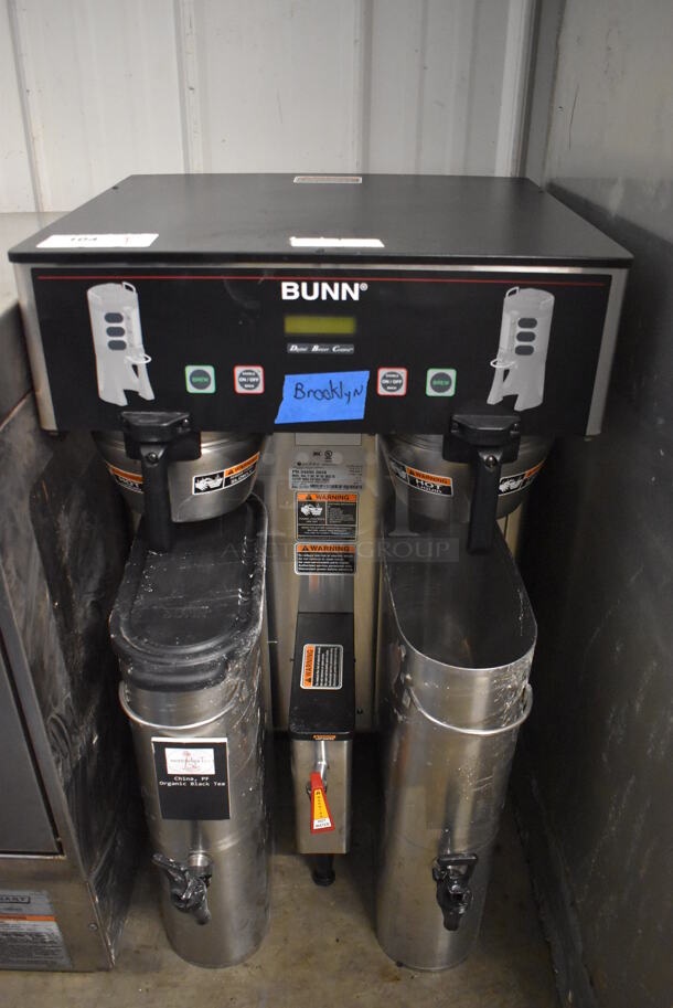 2017 Bunn DUAL TF DBC Stainless Steel Commercial Countertop Coffee Machine w/ Hot Water Dispenser and 2 Metal Beverage Holders. 120/208-240 Volts, 1 Phase. 22x26x36 - Image 1 of 6
