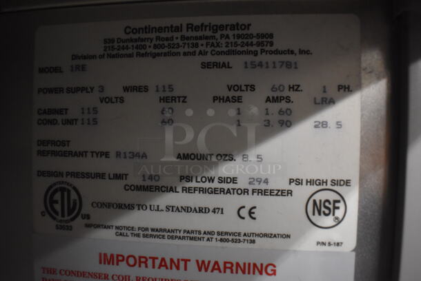 Continental 1RE ENERGY STAR Stainless Steel Commercial Single Door Reach In Cooler on Commercial Casters. 115 Volts, 1 Phase. 28.5x36x82.5. Tested and Working! - Image 5 of 5