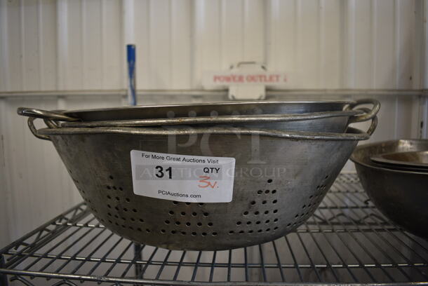 3 Various Metal Colanders. Includes 16x16x4. 3 Times Your Bid!