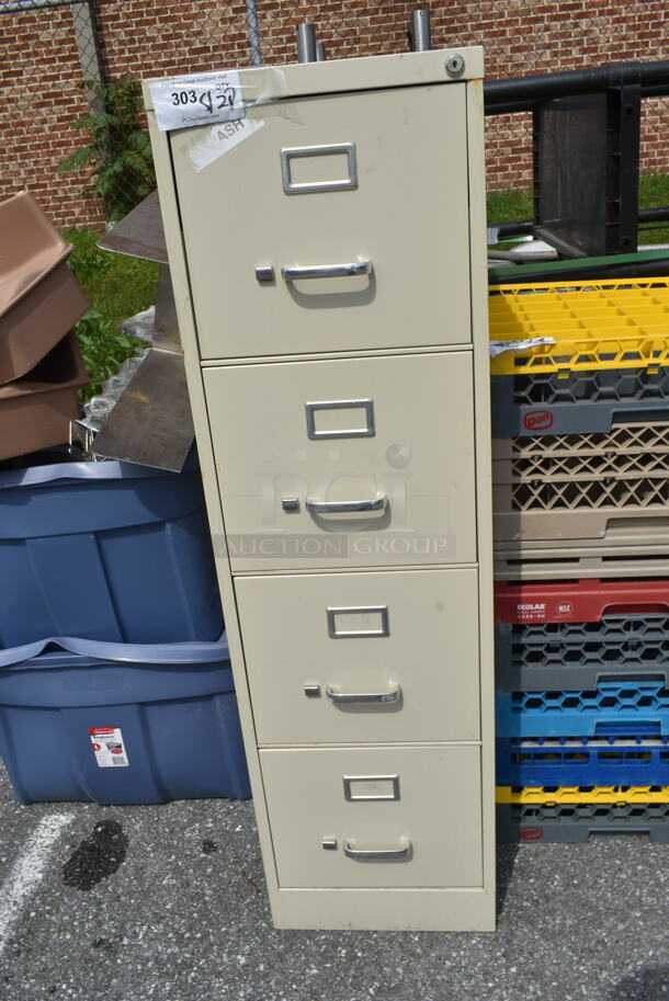 Tan Metal 4 Drawer Filing Cabinet.  - Image 1 of 1