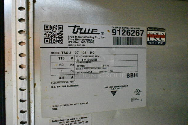2017 True TSSU-27-08-HC Stainless Steel Commercial Sandwich Salad Prep Table Bain Marie Mega Top on Commercial Casters. 115 Volts, 1 Phase. Tested and Working! - Image 6 of 6