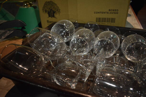 ALL ONE MONEY! Wine Glasses in Brown Poly Bus Bin. 3x3x8. (bar) - Image 4 of 4