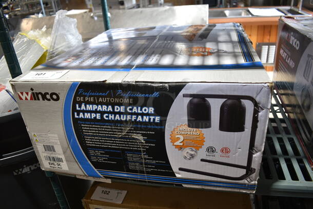 BRAND NEW IN BOX! Winco EHL-3C Metal 2 Head Warming Lamp.  - Image 2 of 3