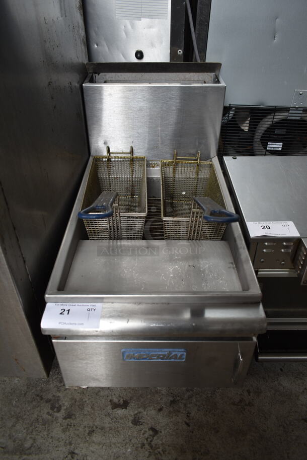 Imperial IFST-25 Stainless Steel Commercial Countertop Propane Gas Powered Deep Fat Fryer w/ 2 Metal Fry Baskets. 55,000 BTU. 