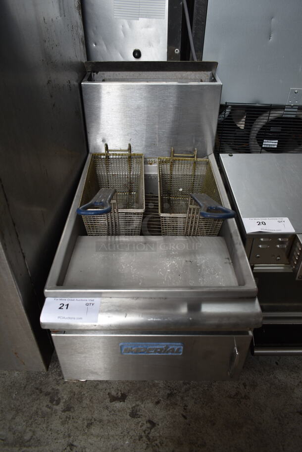 Imperial IFST-25 Stainless Steel Commercial Countertop Propane Gas Powered Deep Fat Fryer w/ 2 Metal Fry Baskets. 55,000 BTU.  - Image 1 of 8