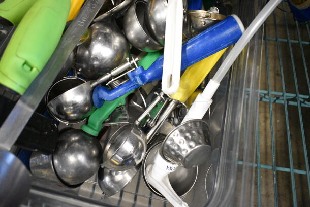 ALL ONE MONEY! Lot of Various Items Including Utensils in Clear Bin.  - Image 5 of 9