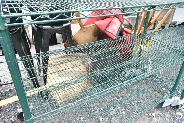 Green Finish 5 Tier Wire Shelving Unit on Commercial Casters. BUYER MUST DISMANTLE. PCI CANNOT DISMANTLE FOR SHIPPING. PLEASE CONSIDER FREIGHT CHARGES.  - Image 4 of 4