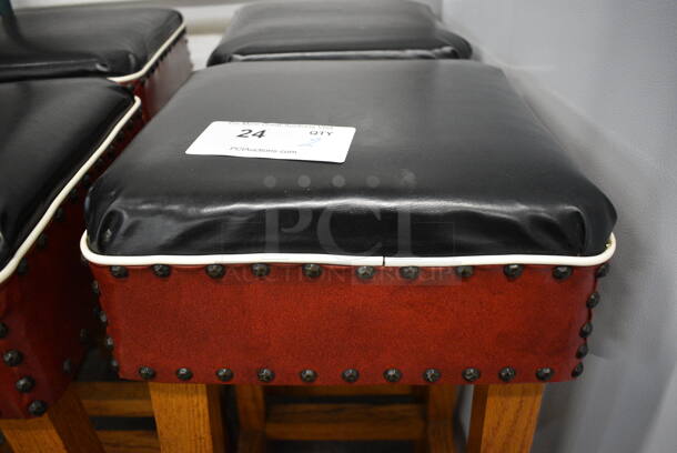 2 Wooden Stools w/ Black Seat Cushion. 15x15x32.5. 2 Times Your Bid! - Image 2 of 4
