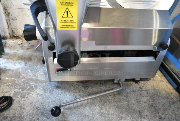 BRAND NEW SCRATCH AND DENT! Estella 348SLAS13 Stainless Steel Commercial Countertop 13" Heavy-Duty Automatic Meat Slicer with Manual Use Option and Scale. 115 Volts, 1 Phase. Tested and Working! - Image 7 of 10