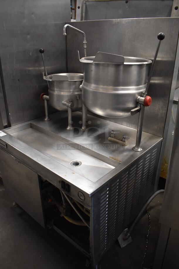 2011 Cleveland 42GMK612300 Stainless Steel Commercial Floor Style Natural Gas Powered Tilting Kettle Station w/ KDT-6-T 6 Gallon and KDT-12-T 12 Gallon. 41x38x63 - Image 2 of 8