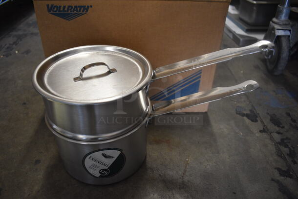 2 BRAND NEW IN BOX! Vollrath 77020 Stainless Steel 2 Quart Double Boiler w/ Lid. 13x6.5x7. 2 Times Your Bid!