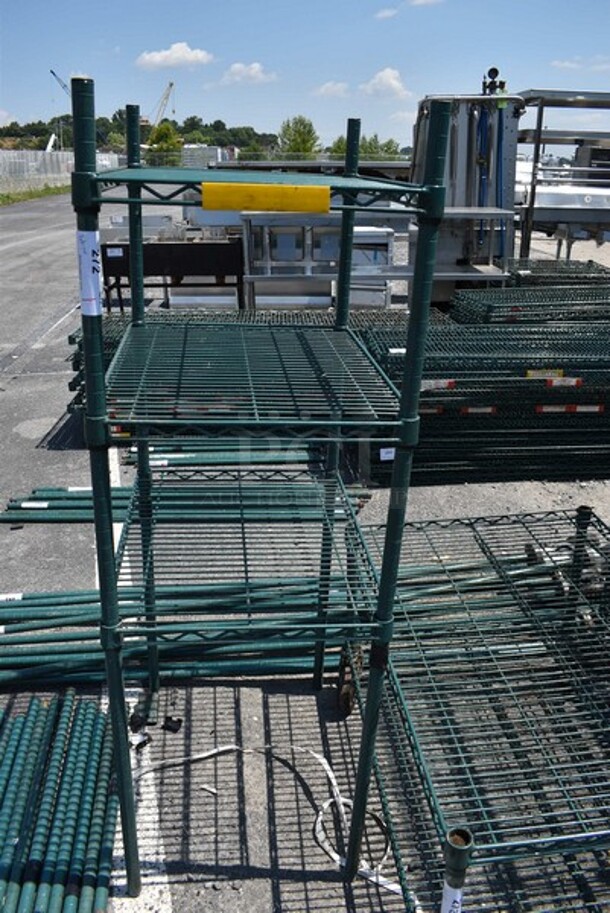 Metro Green Finish 3 Tier Wire Shelving Unit. BUYER MUST DISMANTLE. PCI CANNOT DISMANTLE FOR SHIPPING. PLEASE CONSIDER FREIGHT CHARGES. 24x18x54