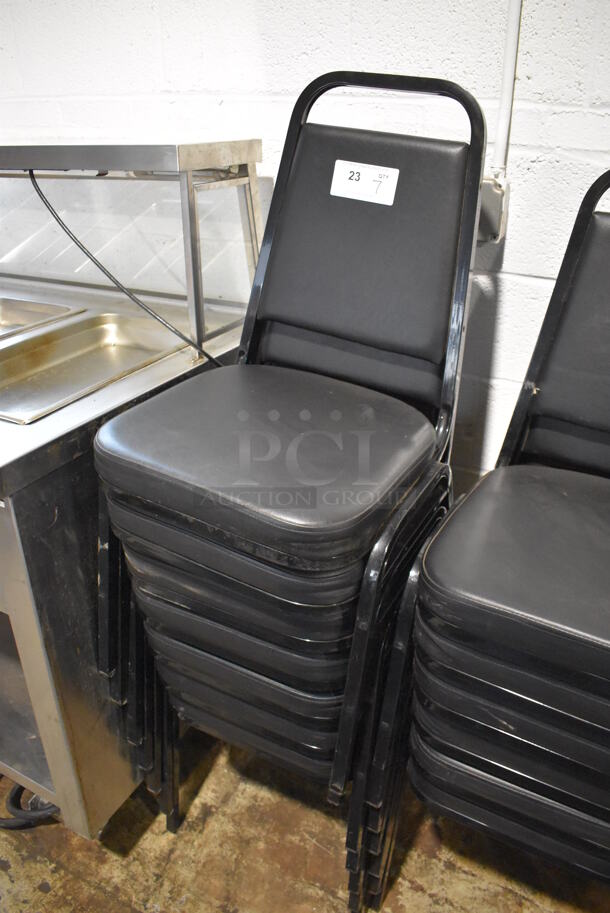 7 Black Metal Stackable Banquet Chairs w/ Black Seat Cushion. 18x20x35. 7 Times Your Bid! - Image 2 of 4
