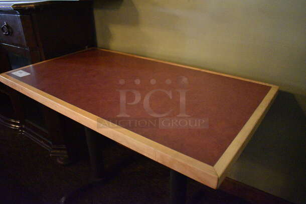 Brown Tabletop on 2 Black Metal Straight Leg Bases. BUYER MUST REMOVE. 44x24x30. (Susquehanna Ale House) - Image 2 of 3