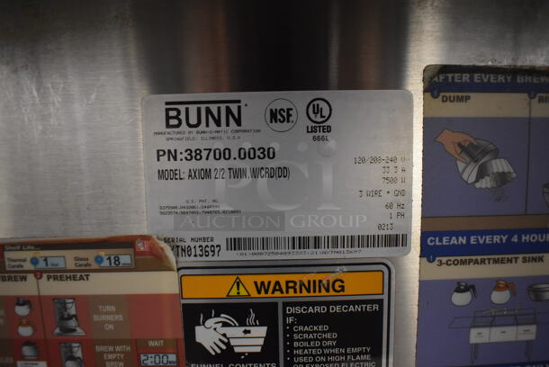 2013 Bunn AXIOM 2/2 TWIN Stainless Steel Commercial Countertop 4 Burner Coffee Machine. 120/208-240 Volts, 1 Phase. 16x18x20 - Image 5 of 6