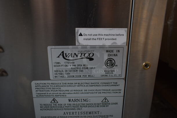 BRAND NEW SCRATCH AND DENT! Avantco 177STE4SA Stainless Steel Commercial 4 Bay Steam Table. No Legs. 120 Volts, 1 Phase. Cannot Test Due To Plug Style - Image 4 of 4