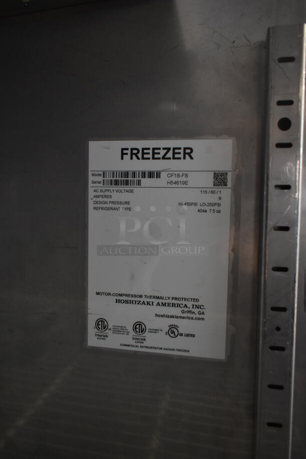 2018 Hoshizaki CF1S-FS Stainless Steel Commercial Single Door Reach In Freezer w/ Racks on Commercial Casters. 115 Volts, 1 Phase. Tested and Powers On But Does Not Get Cold - Image 6 of 7