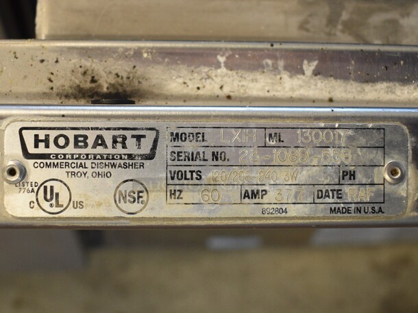 Hobart Model LXIH Stainless Steel Commercial Undercounter Hi Temp High Temperature Dishwasher. 120/208-240 Volts, 1 Phase. 24x26x35 - Image 5 of 7