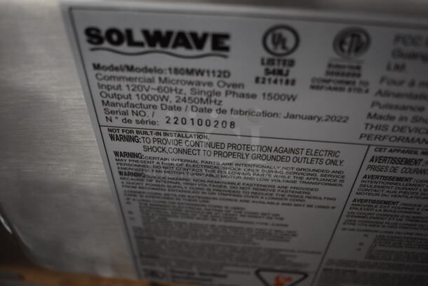 BRAND NEW IN BOX! 2022 Solwave 180MW112D Stainless Steel Commercial Countertop Microwave Oven. 120 Volts, 1 Phase. 22x18x13.5 - Image 6 of 6