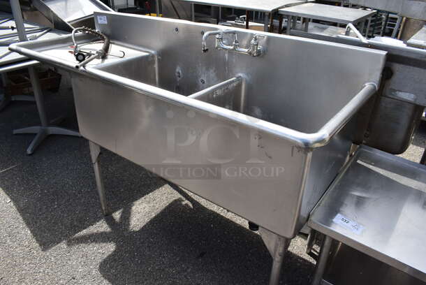 Stainless Steel Commercial 2 Bay Sink w/ Left Side Drain Board, Faucet, Handles and Spray Nozzle Attachment. Bays 24x24x12. Drain Board 22x24x1 - Image 1 of 5