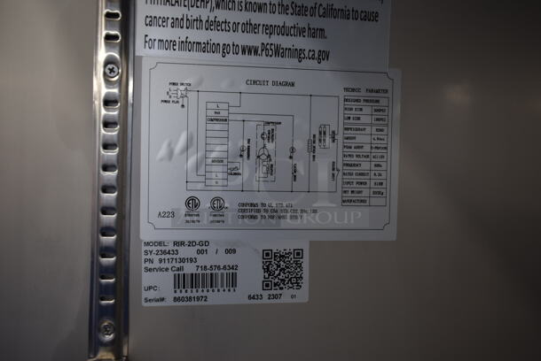 BRAND NEW SCRATCH AND DENT! 2023 KoolMore RIR-2D-GD Stainless Steel Commercial 2 Door Reach In Cooler Merchandiser w/ Poly Coated Racks. 115 Volts, 1 Phase. Tested and Working! - Image 6 of 8