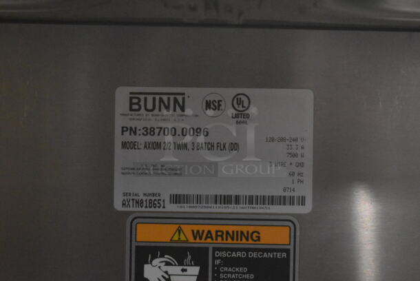 2014 Bunn AXIOM 2/2 TWIN Stainless Steel Commercial Countertop 4 Burner Coffee Machine. 120/208-240 Volts, 1 Phase.  - Image 4 of 4