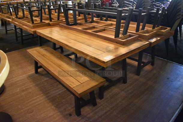 3 Wooden Tables w/ 2 Wooden Benches. BUYER MUST REMOVE. 71x35.5x28, 63x15x18. 3 Times Your Bid! (Susquehanna Ale House)