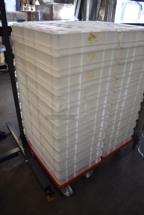 Poly Red Dolly w/ 11 White Poly Dough Bins on Commercial Casters. 16x24x7, 16x24x4 - Image 3 of 4