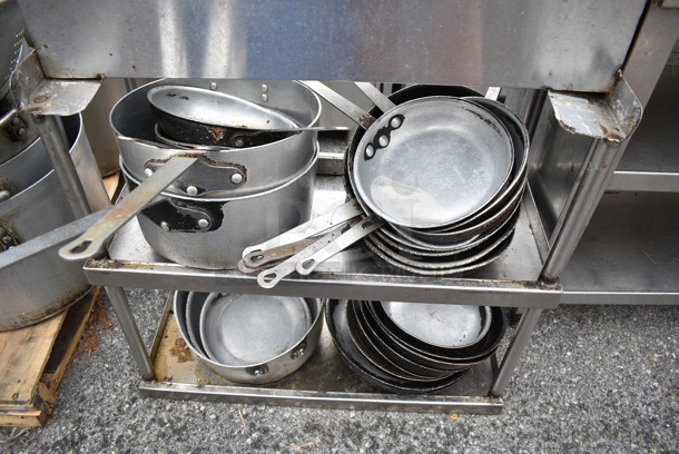 Stainless Steel 2 Tier Over Shelf w/ Contents Including Metal Skillets and Sauce Pans - Image 3 of 7