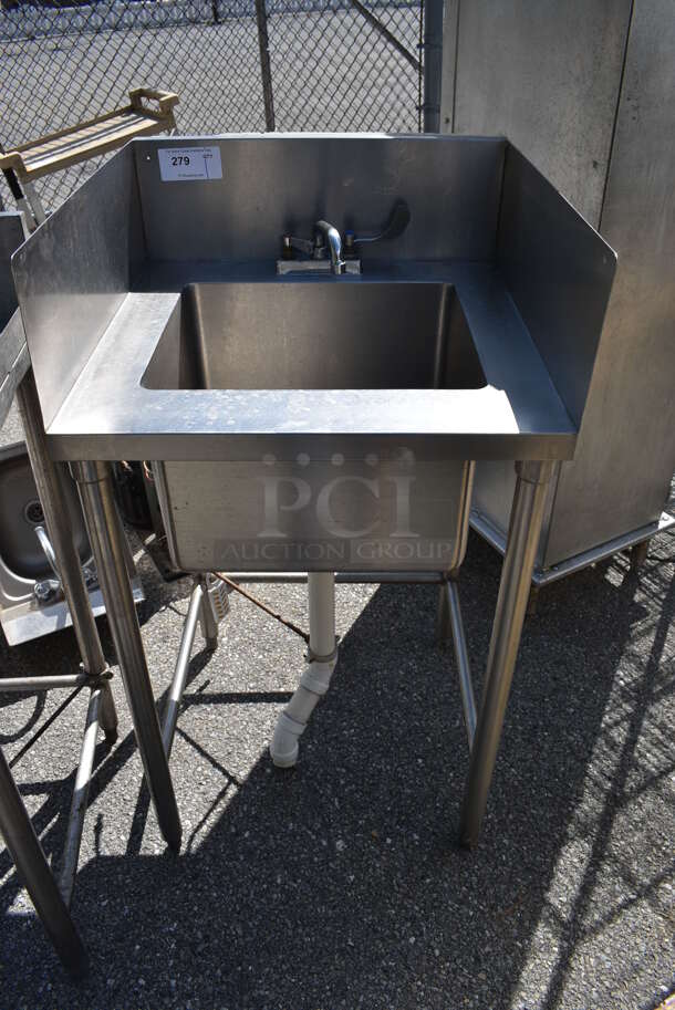Stainless Steel Commercial Single Bay Sink w/ Faucet, Handles and Side Splash Guards. 24x23x44