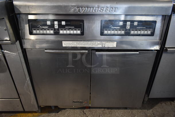 Frymaster FPP245ECSC Stainless Steel Commercial Natural Gas Powered 2 Bay Deep Fat Fryer w/ Filtration System. 122,000 BTU.  - Image 5 of 10