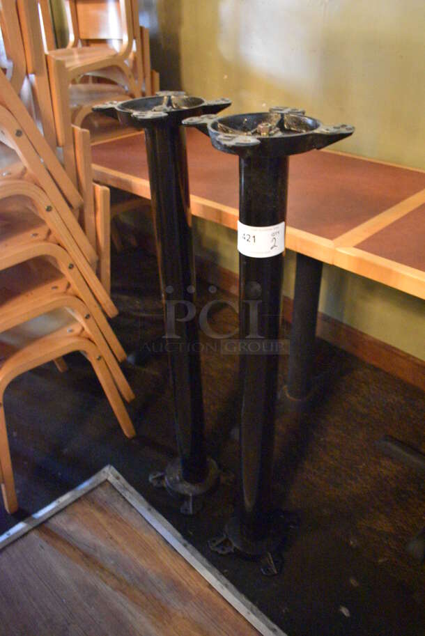 2 Black Metal Bar Height Table Bases. BUYER MUST REMOVE. 10x10x40. 2 Times Your Bid! (Susquehanna Ale House)