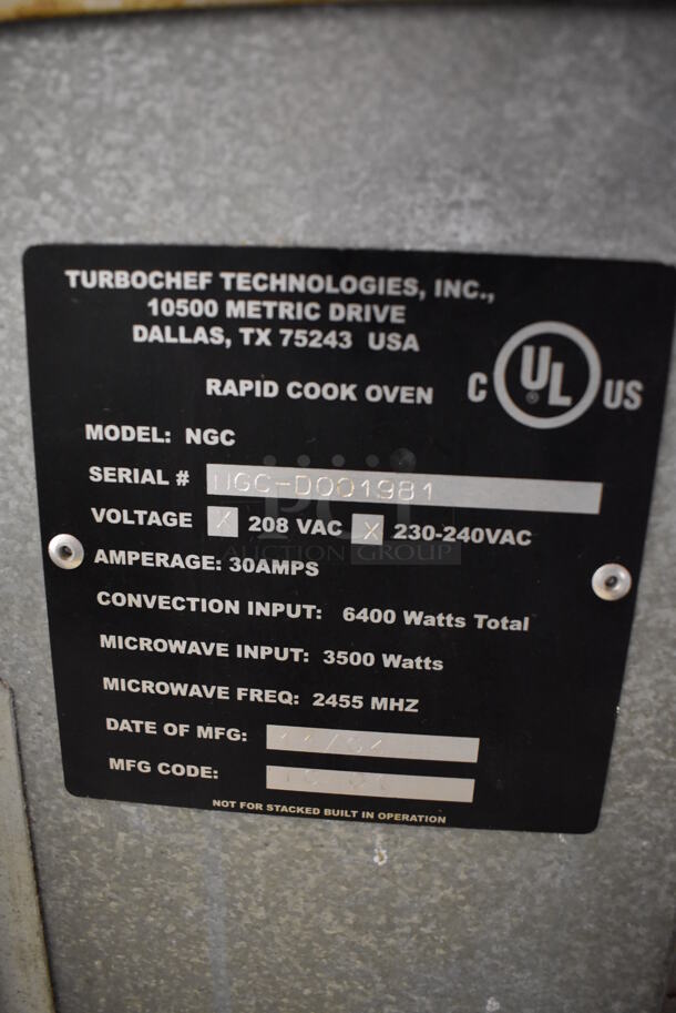 Turbochef NGC Stainless Steel Commercial Countertop Electric Powered Rapid Cook Oven. 208/230-240 Volts, 1 Phase. 26x29x23 - Image 7 of 7